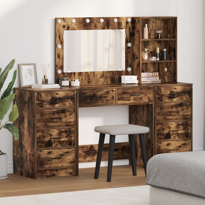 Hoogkast Set Van 3 Gerookt Eiken Stevig Hout Hoogkast