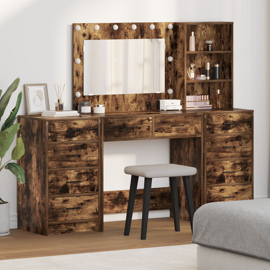 Hoogkast Set Van 3 Gerookt Eiken Stevig Hout Hoogkast