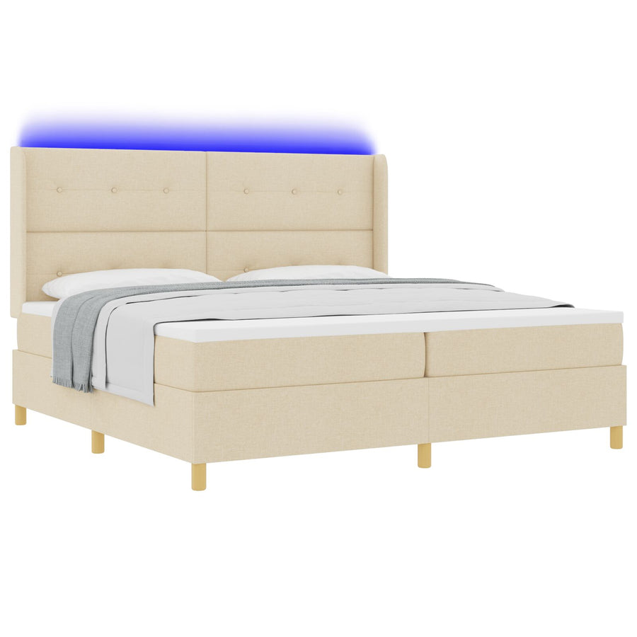 Boxspring Bed Met Matras & Led Crème 200X200 Cm Stof Blauw