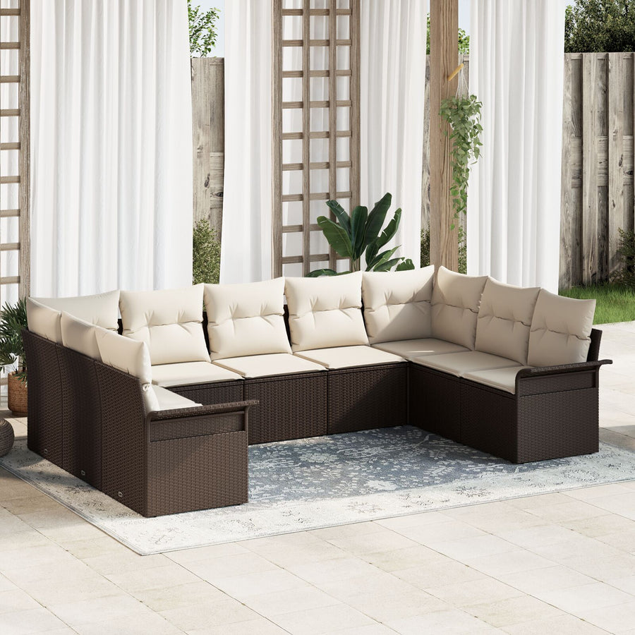 9-Delige Tuin Sofa Set Met Kussens Poly Rattan Bruin en crème zonder tafel