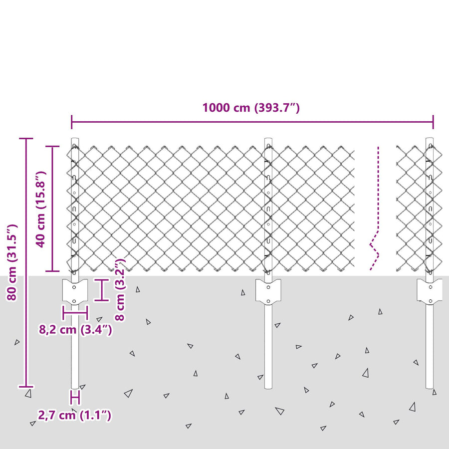 Kettinglink Hek Met 10 U-Palen Grijs 0.4X10 M Staal