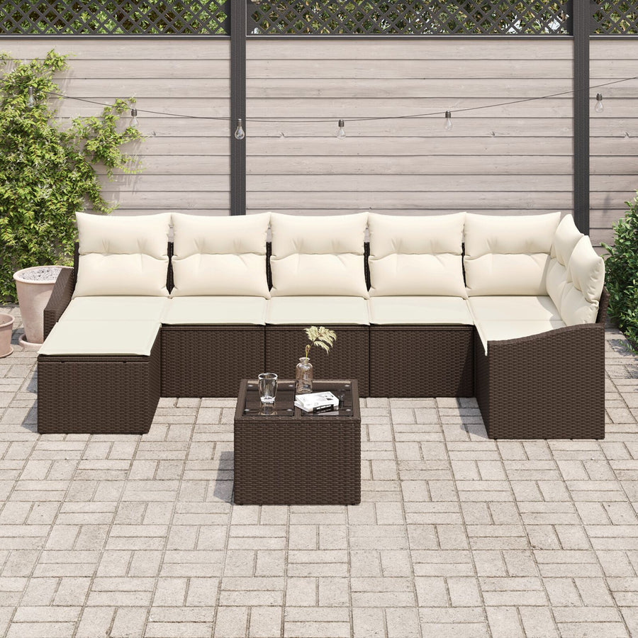 7-Delige Tuinbankset Met Kussens Grijs Poly Rattan