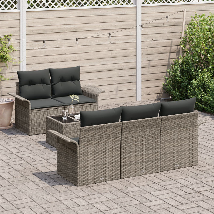 Tuinbankset Set Van 6 Grijs Rattan, Polyester Tuinbankset