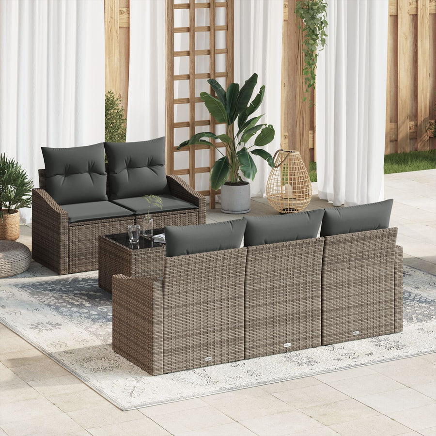 6 Delige Tuin Sofa Set Met Kussens Grijs Poly Rattan