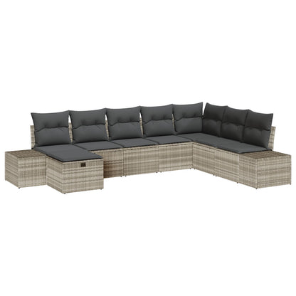 8-Delige Tuin Bankset Met Kussens Lichtgrijs Poly Rattan Wit
