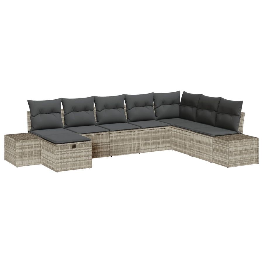8-Delige Tuin Bankset Met Kussens Lichtgrijs Poly Rattan Wit