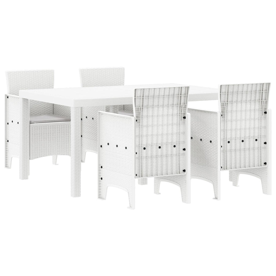 5-Delige Tuin Eettafel Set Met Kussens Wit Poly Rattan