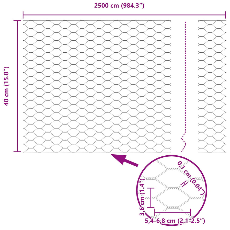 Hexagonaal Hek 0.4X25 M Staal Grijs 25 x 0.4 m 36 mm