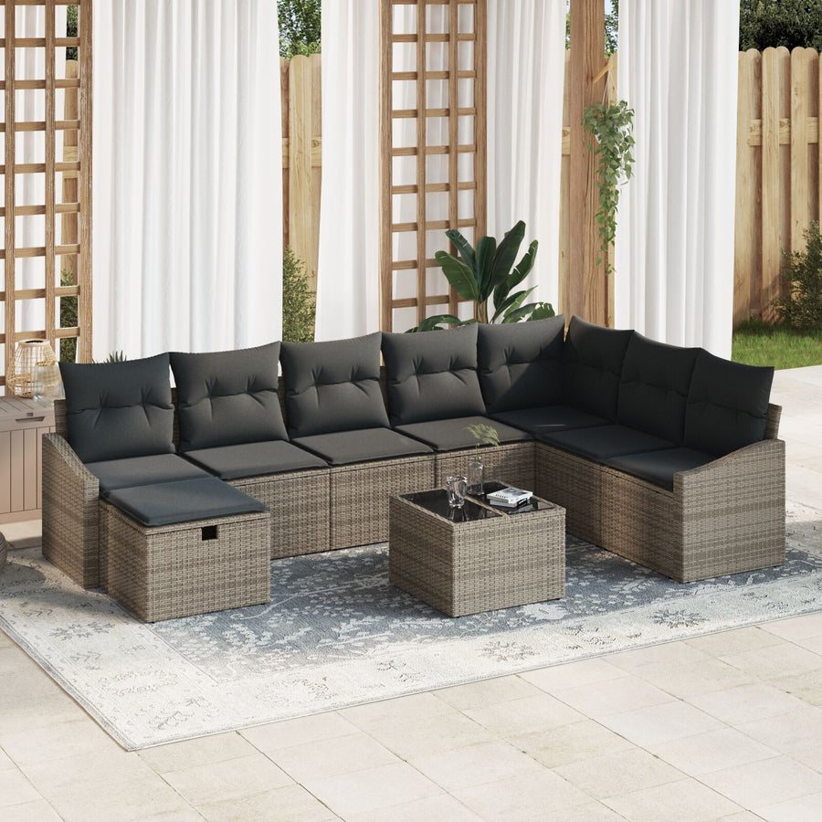 9-Delige Tuin Sofa Set Met Kussens Grijs Poly Rattan Wit