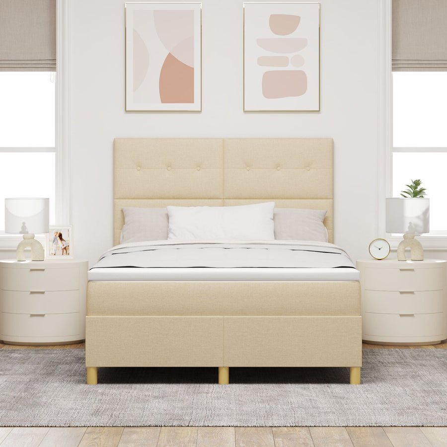 Boxspring Bed Met Matras Crème 140X190 Cm Stof Blauw
