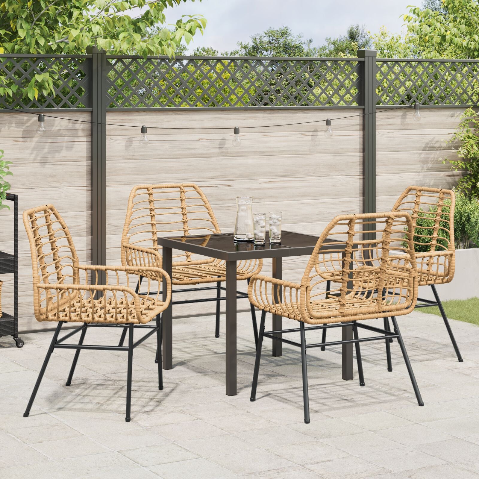 5-Delige Tuin Eetset Bruin Poly Rattan