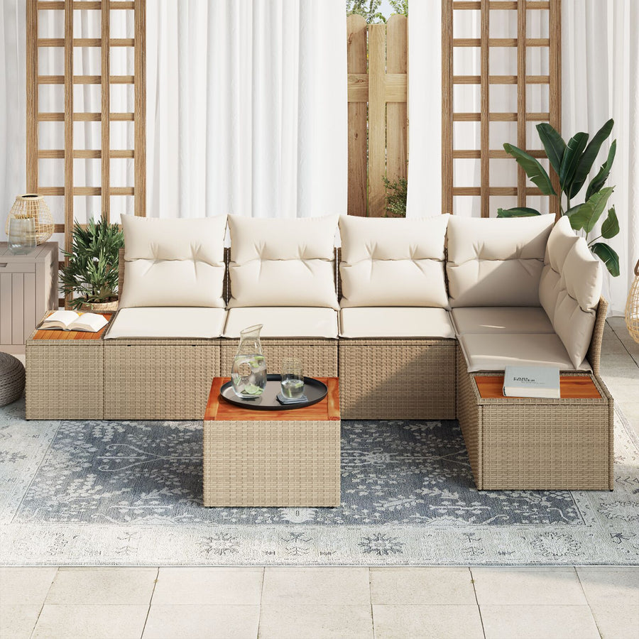 6-Delige Tuin Sofa Set Met Kussens Beige Poly Rattan Acacia