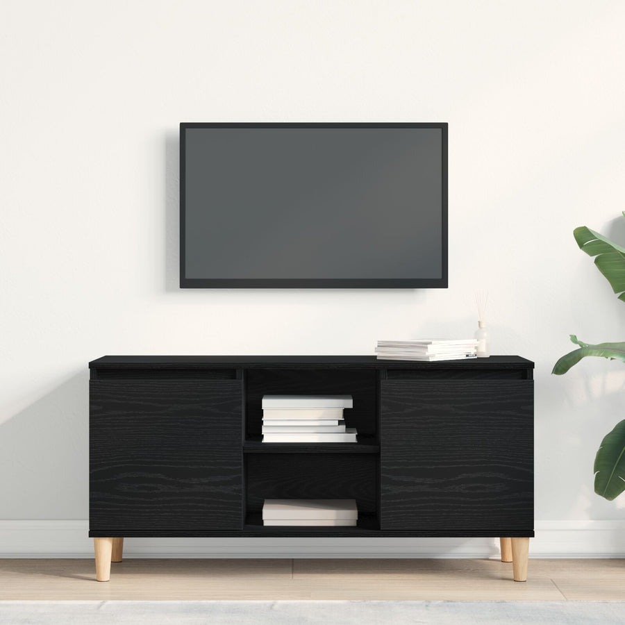 Tv Meubel Met Houten Poot 102X35X50 Cm Zwart eiken