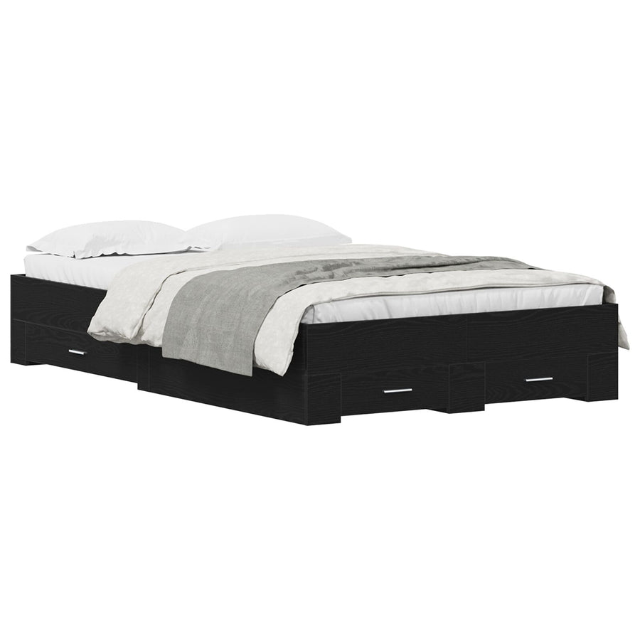 Bed Frame Met Lades Zwart Eiken 120X190 Cm Bewerkt Hout Ambachtelijk Eiken