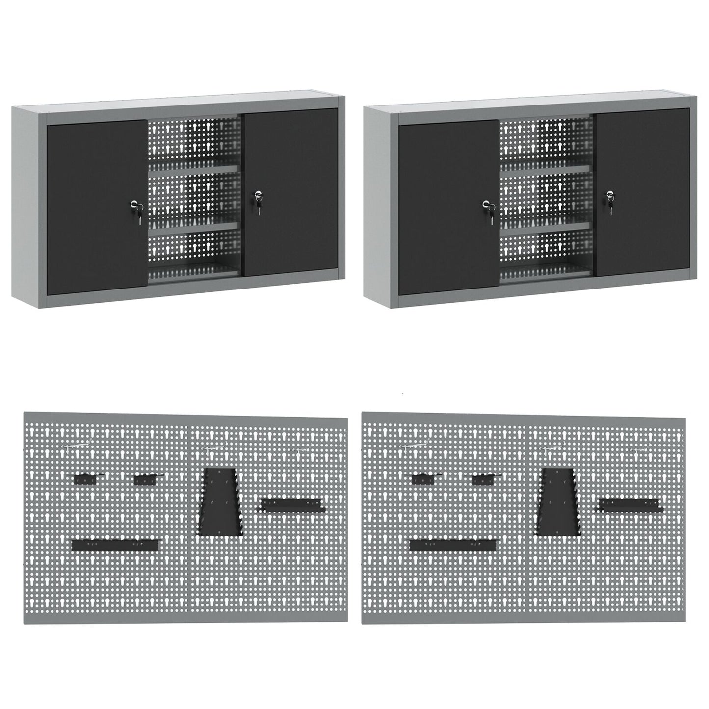 10-Delige Werkcabinet En Pegboard Set Mdf En Metaal 4x (2x84/2x85 cm) Zwart 6x kast + 6x pegboard