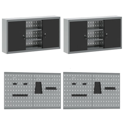 10-Delige Werkcabinet En Pegboard Set Mdf En Metaal 4x (2x84/2x85 cm) Zwart 6x kast + 6x pegboard