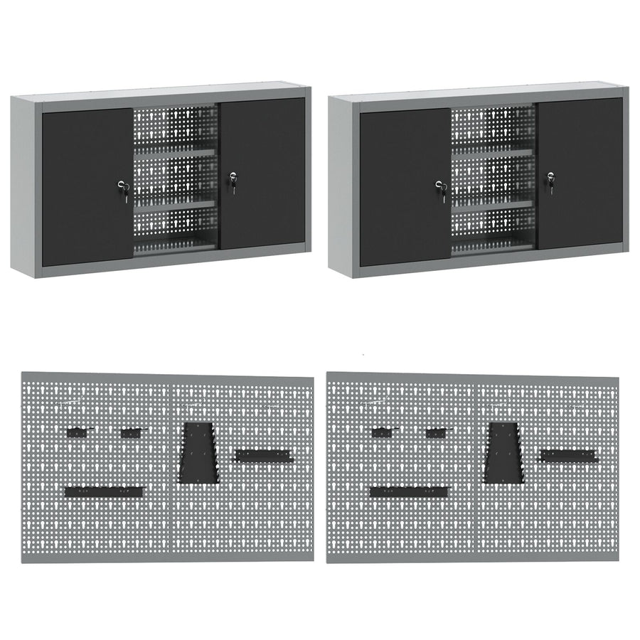 10-Delige Werkcabinet En Pegboard Set Mdf En Metaal 4x (2x84/2x85 cm) Zwart 6x kast + 6x pegboard