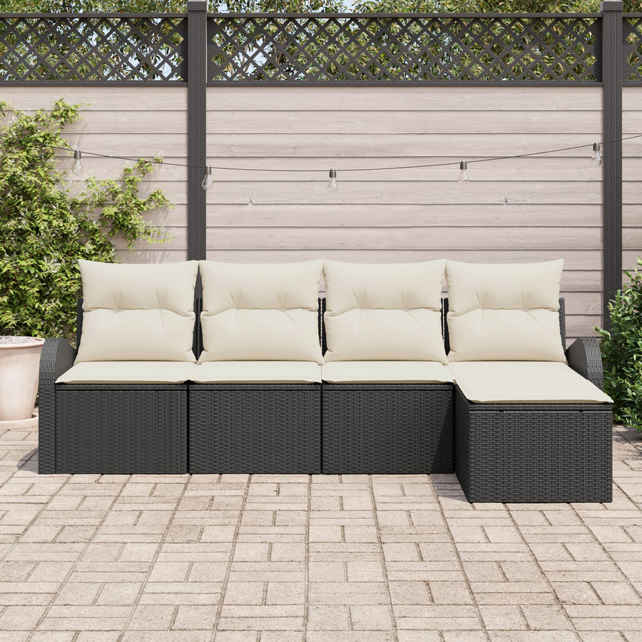 5-Delige Tuin Sofa Set Met Kussens Zwart Poly Rattan