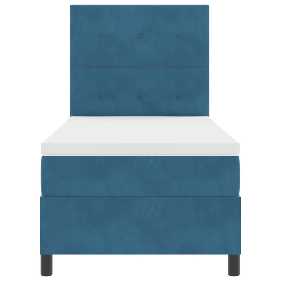 Boxspringbed Met Matras Donkerblauw Enkel Fluweel Blauw