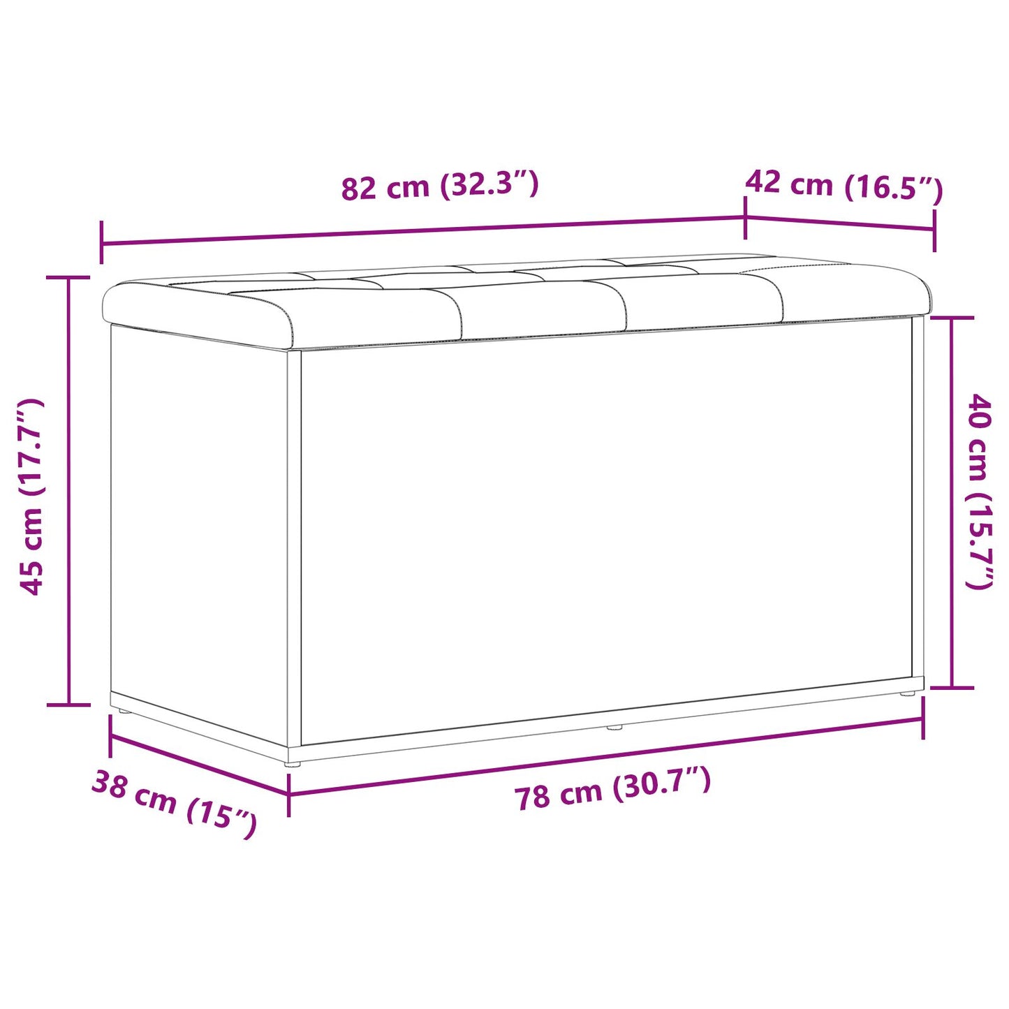 Opbergbank Engineered Wood Zwart eiken 80 x 40 x 45 cm