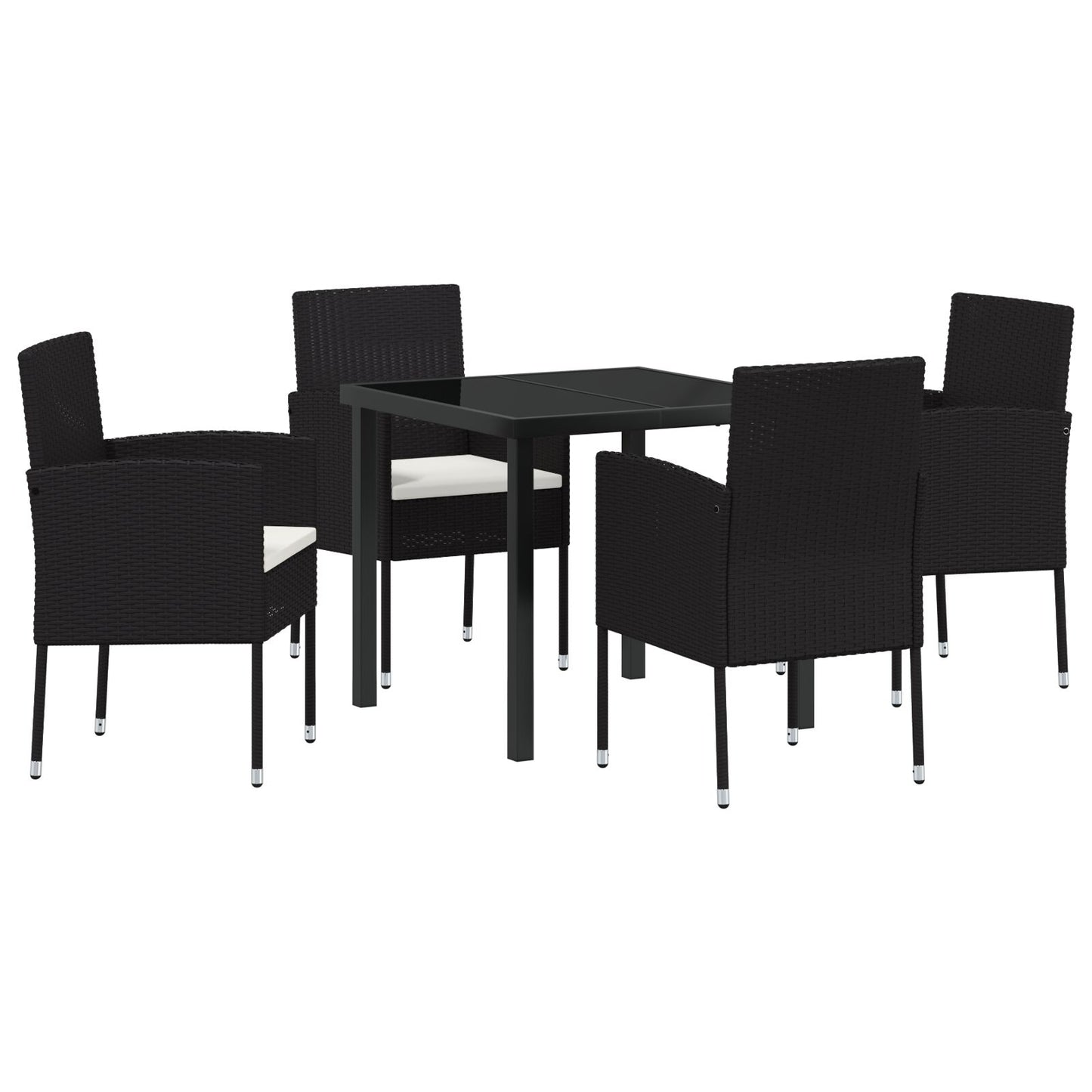 5-Delige Tuindining Set Met Kussens Zwart Poly Rattan