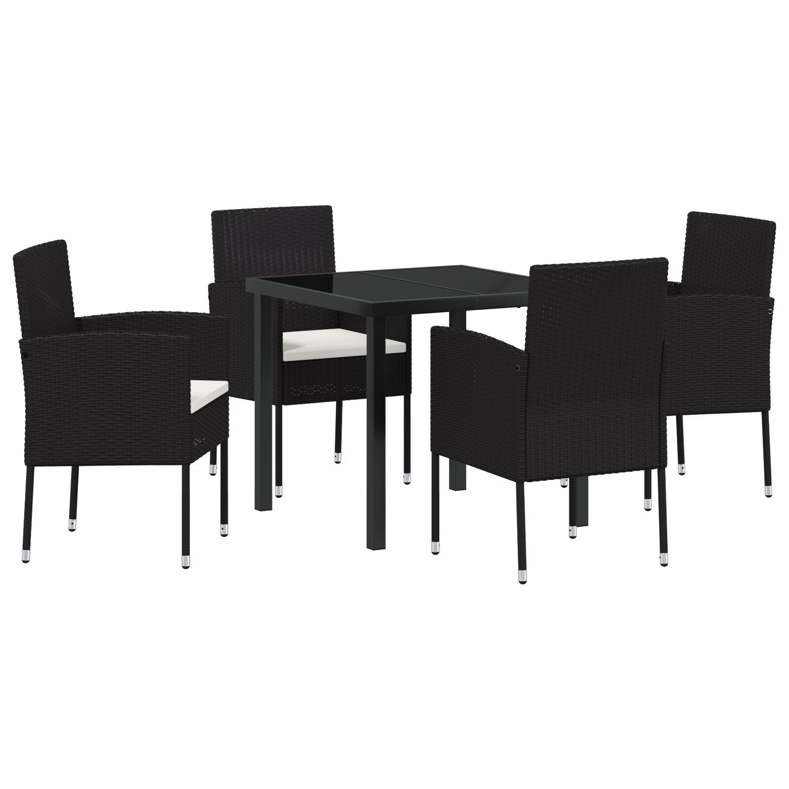 5-Delige Tuindining Set Met Kussens Zwart Poly Rattan