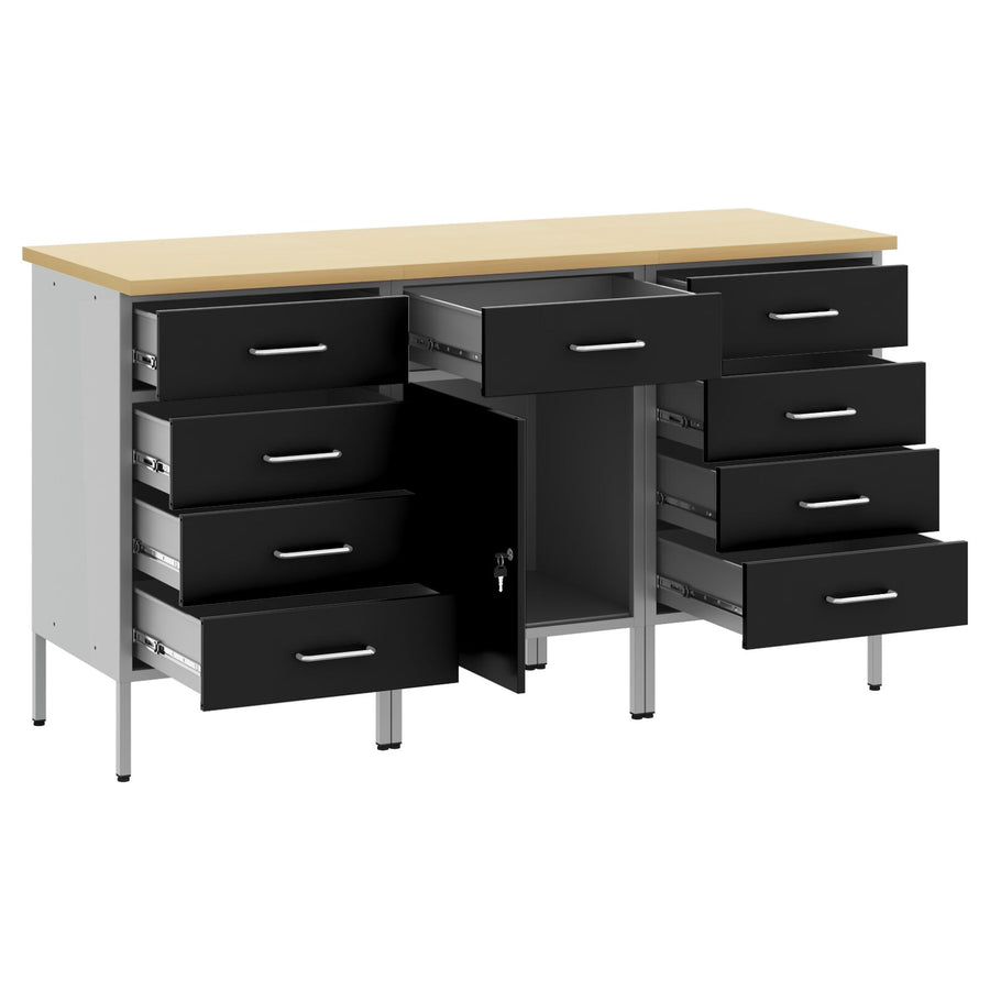 3-Delige Werkcabinet Set Zwart En Grijs Gelaagd Hout En Staal