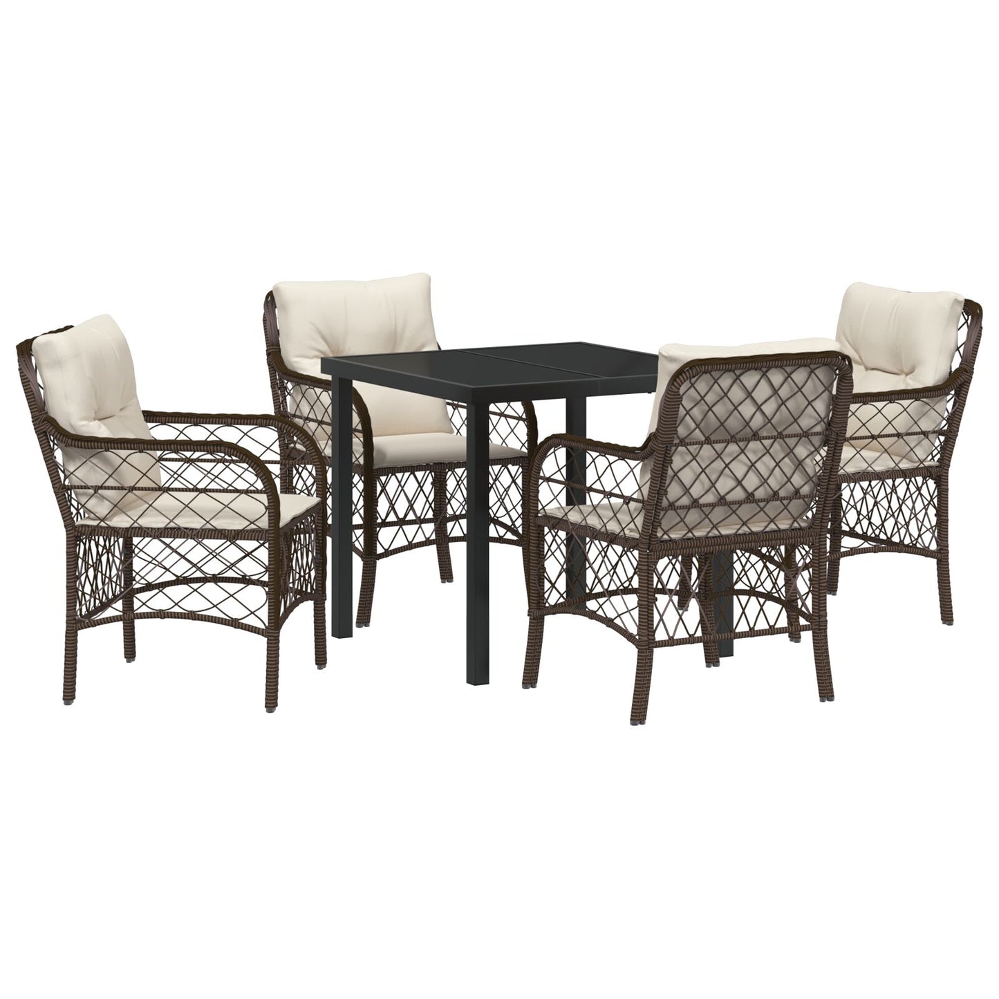 5-Delige Tuin Eetset Met Kussens Bruine Poly Rattan