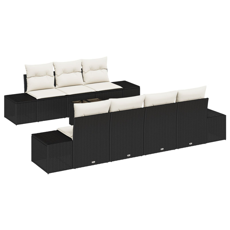 8-Delige Tuin Sofa Set Met Kussens Zwart Poly Rattan