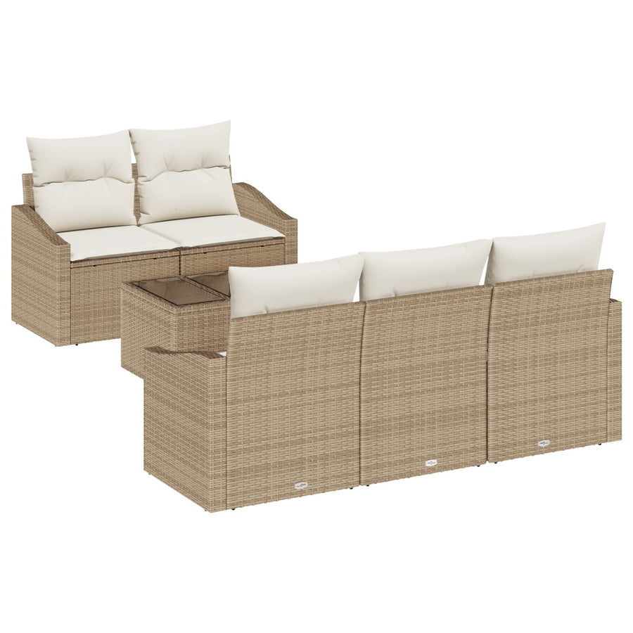 6-Delige Tuin Sofaset Met Kussens Beige Poly Rattan