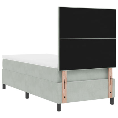 Boxspring Bed Met Matras Lichtgrijs 90X200 Cm Fluweel Blauw
