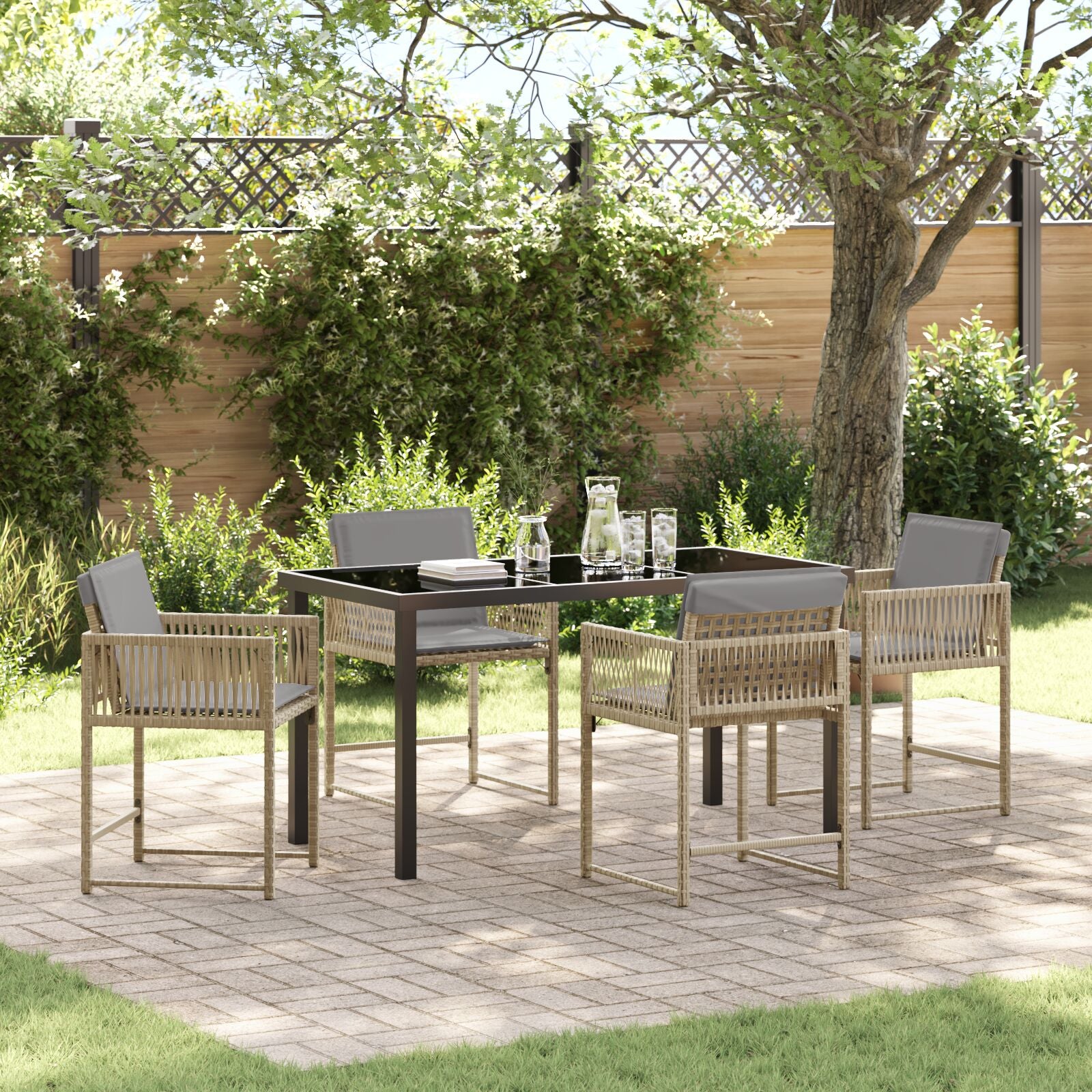 5-Delig Tuin Eetset Met Kussens Beige Poly Rattan