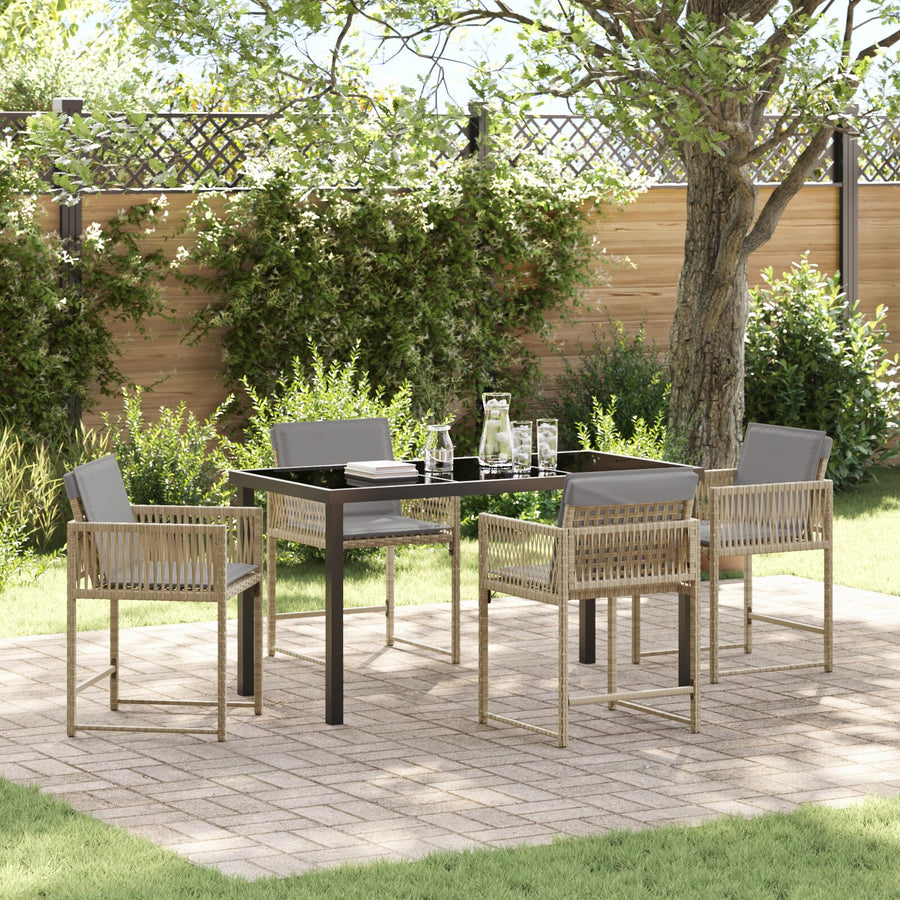 5-Delig Tuin Eetset Met Kussens Beige Poly Rattan
