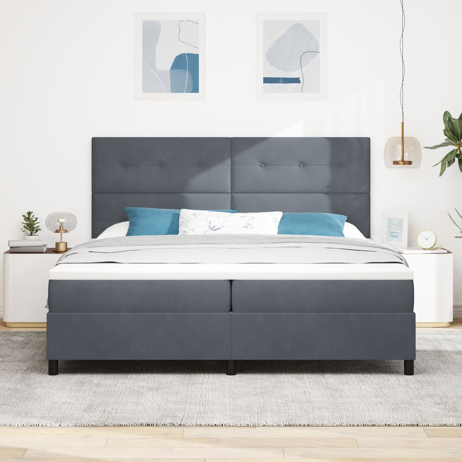 Boxspringbed Met Matras Donkergrijs 200X200 Cm Fluweel Blauw