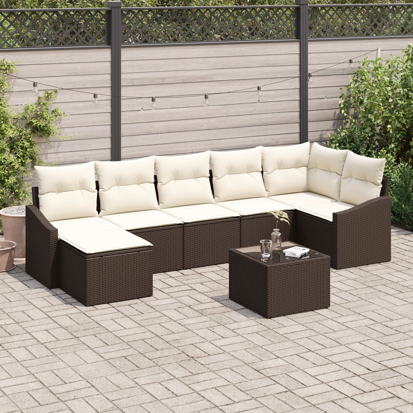 7-Delige Tuin Eetset Met Kussens Grijs Poly Rattan