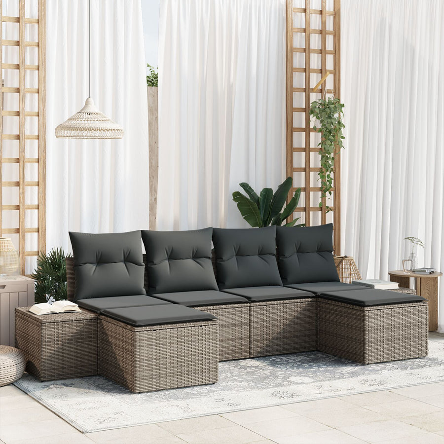 6-Delige Tuin Sofa Set Met Kussens Grijs Poly Rattan