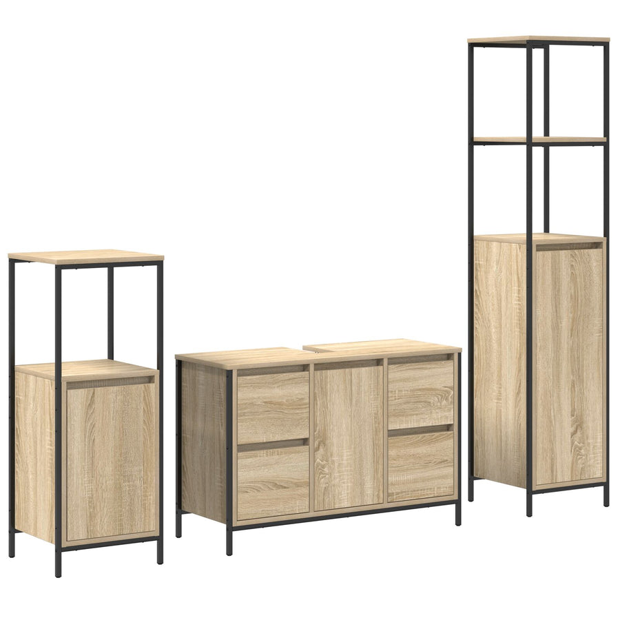 3-Delige Badkamermeubelset Sonoma Eiken Bewerkt Hout