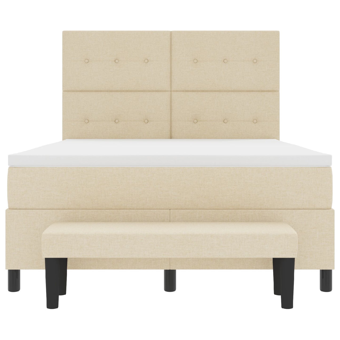 Boxspring Bed Met Matras & Bank Stof Crème 140 x 190 cm Knopen tufted