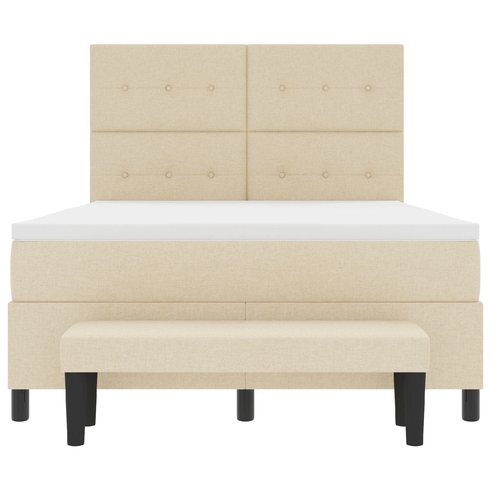 Boxspring Bed Met Matras & Bank Stof Crème 140 x 190 cm Knopen tufted
