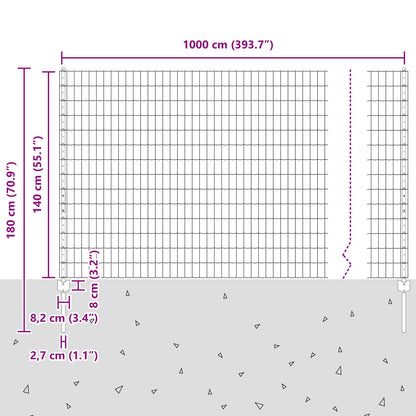 Tuinhek Set Set Van 2 Grijs Metaal 10 X 1.4 Meter