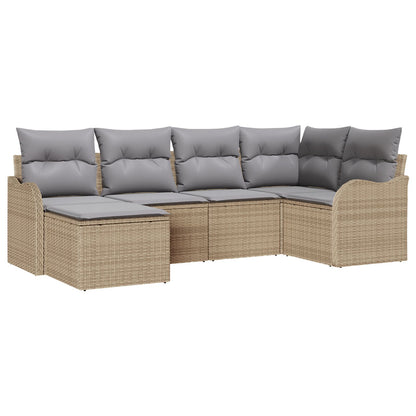 6-delige Tuin Sofa Set met Kussens Beige Poly Rattan, vidaXL 2-zits Tuin Sofa met Kussens Beige Poly Rattan