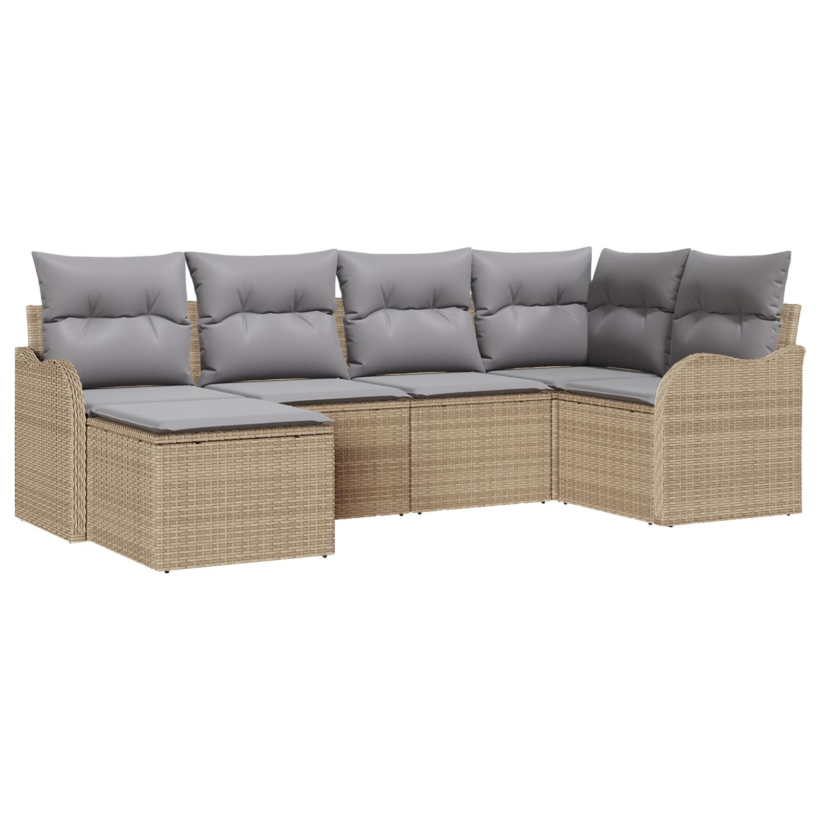 6-delige Tuin Sofa Set met Kussens Beige Poly Rattan, vidaXL 2-zits Tuin Sofa met Kussens Beige Poly Rattan
