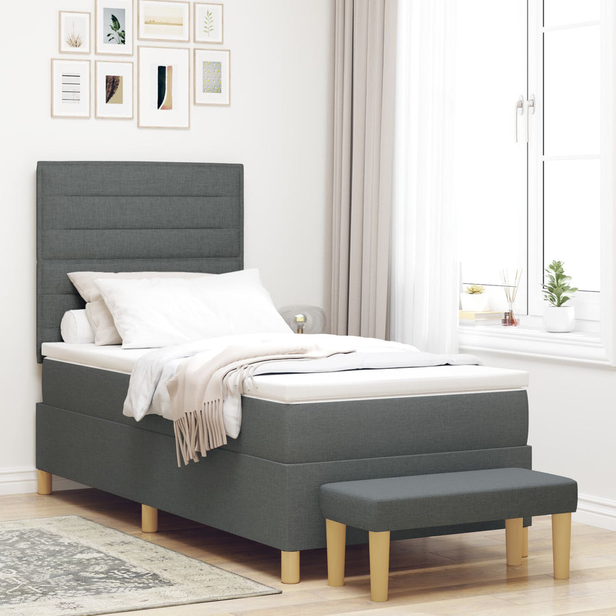 Boxspringbed Met Matras & Bank Stof Donkergrijs 80 x 200 cm Lijnen ontwerp