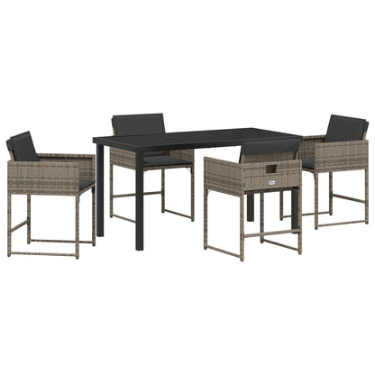 5-Delige Tuin Eetset Met Kussens Grijs Poly Rattan