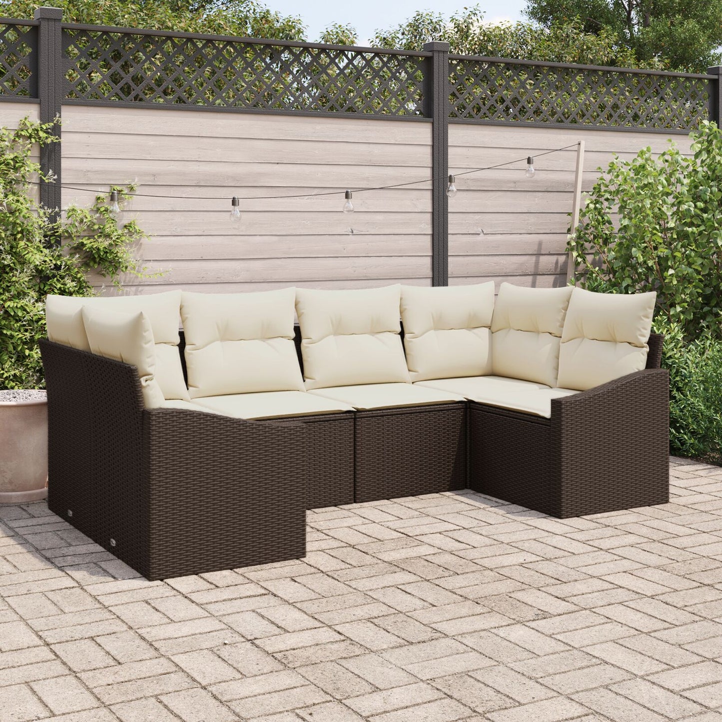 6-Delige Tuin Sofa Set Met Kussens Bruin Poly Rattan