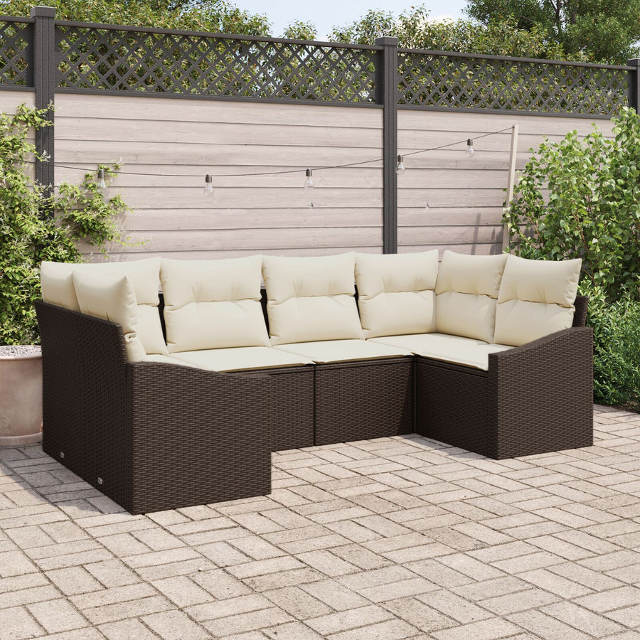 6-Delige Tuin Sofa Set Met Kussens Bruin Poly Rattan