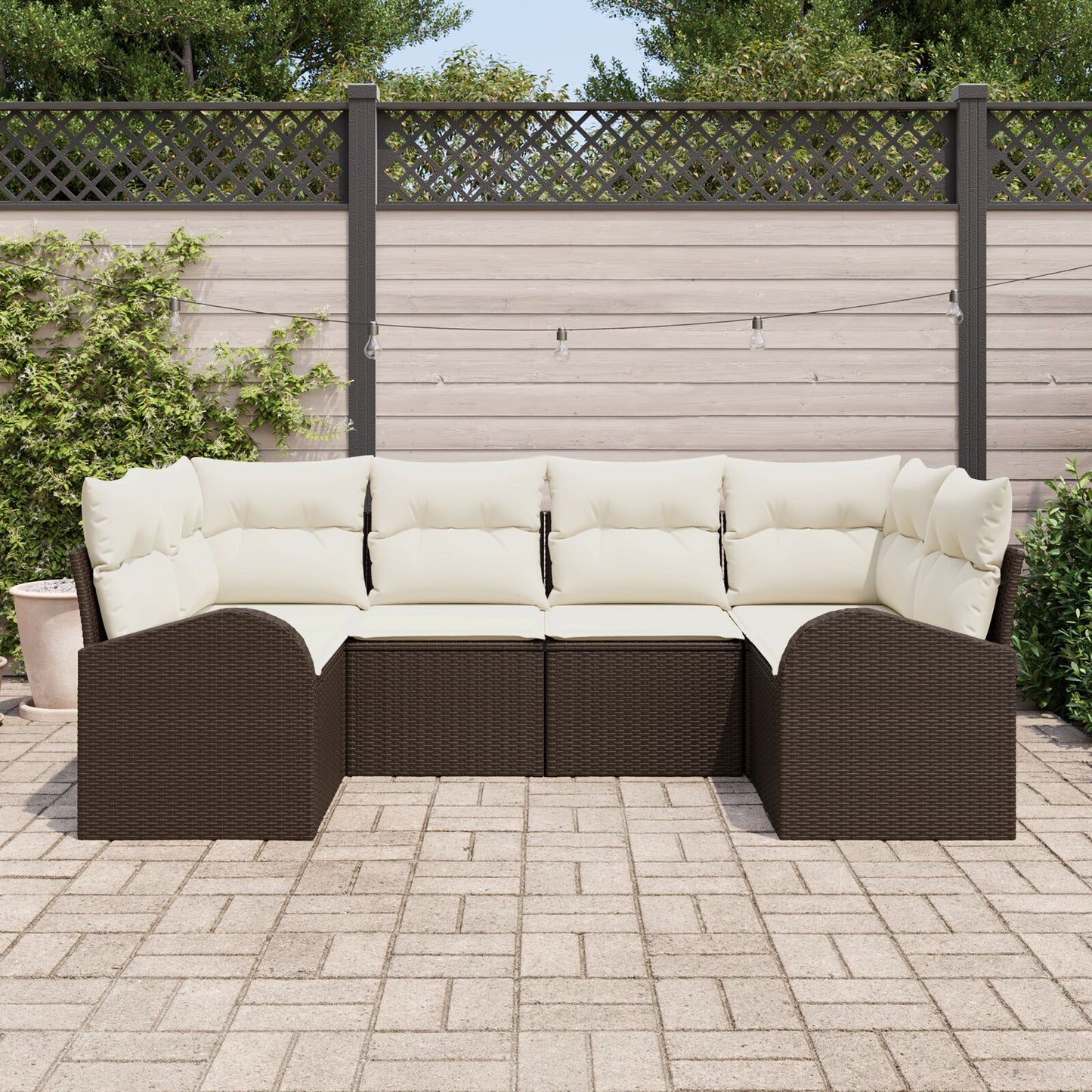 6-Delige Tuin Sofa Set Met Kussens Bruin Poly Rattan