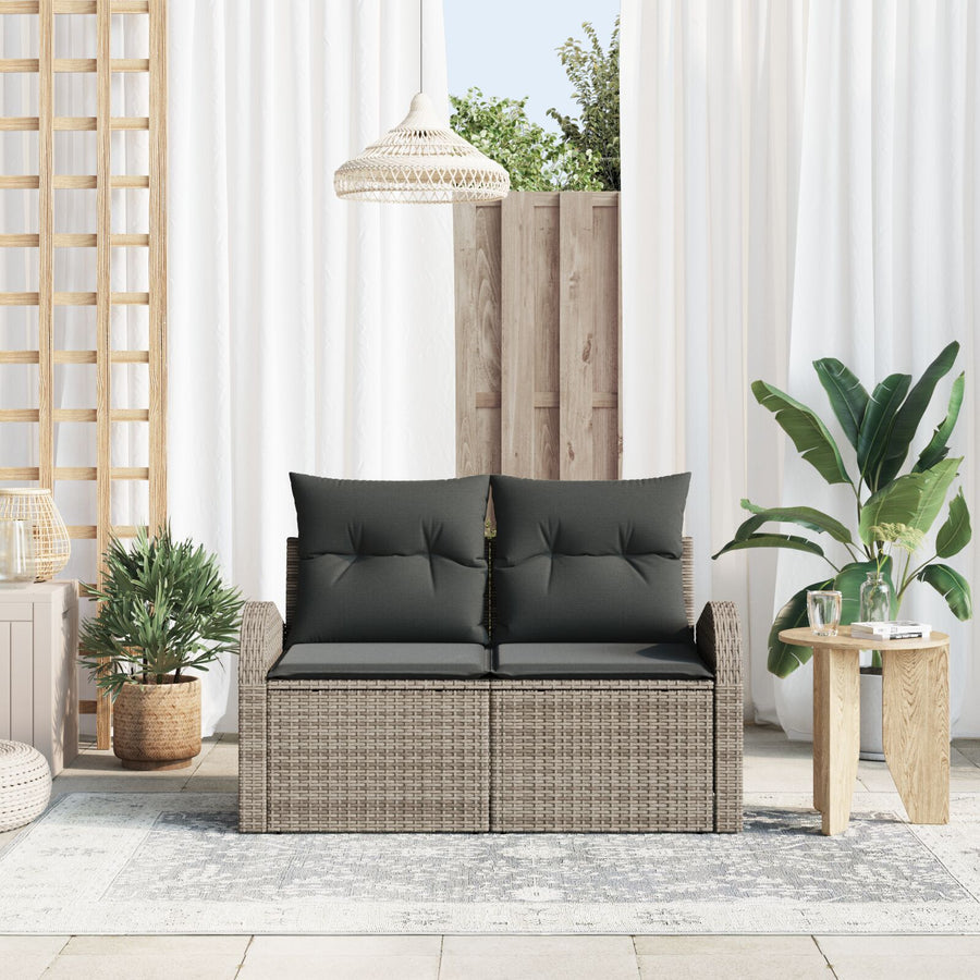2-Zits Tuinbank Met Kussens Poly Rattan Grijs zonder opbergruimte