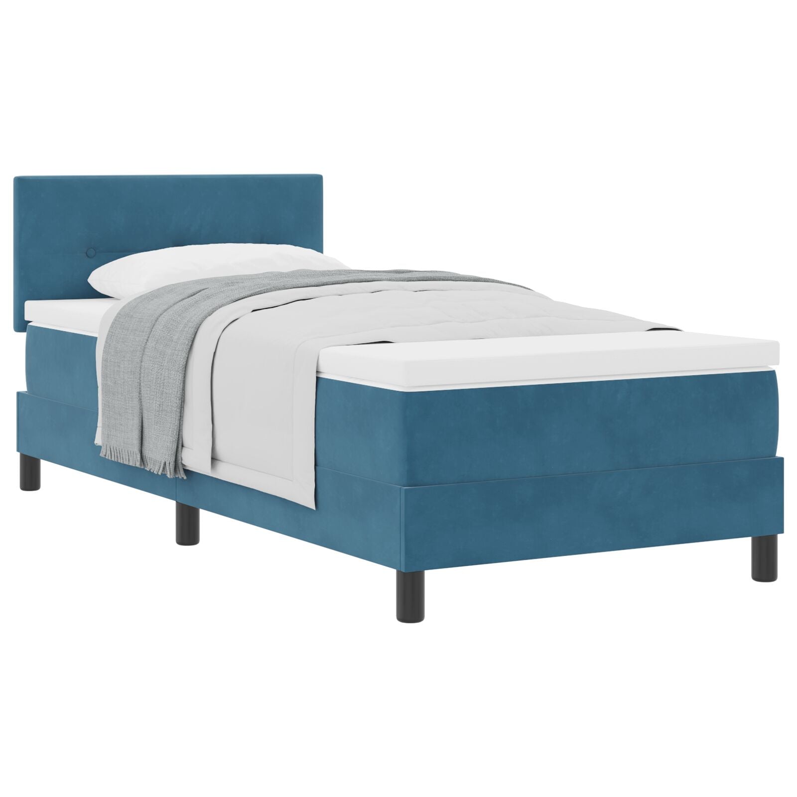 Boxspringbed Met Matras Donkerblauw Eenpersoons Fluweel Blauw