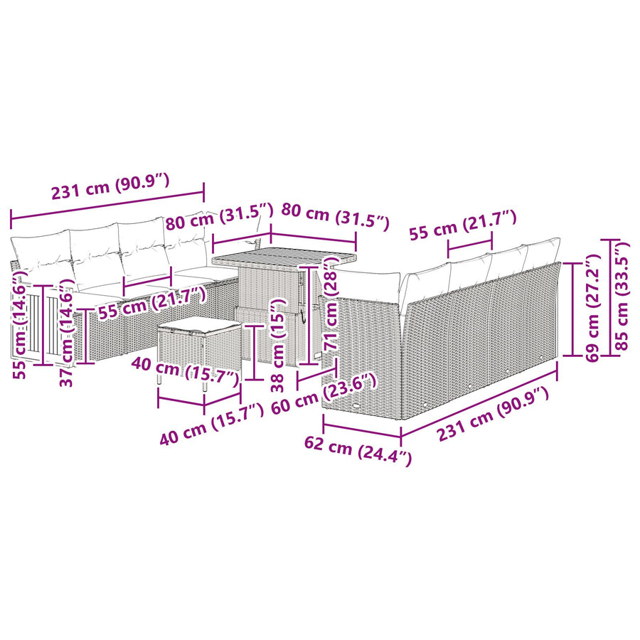 11-Delig Tuinbankset Met Kussens Zwart Poly Rattan Acacia, 2-Persoons Tuinbank Met Kussens Zwart Poly Rattan, 3-Delige Tuin Eetset Met Kussens Zwart Poly Rattan Acacia Wit